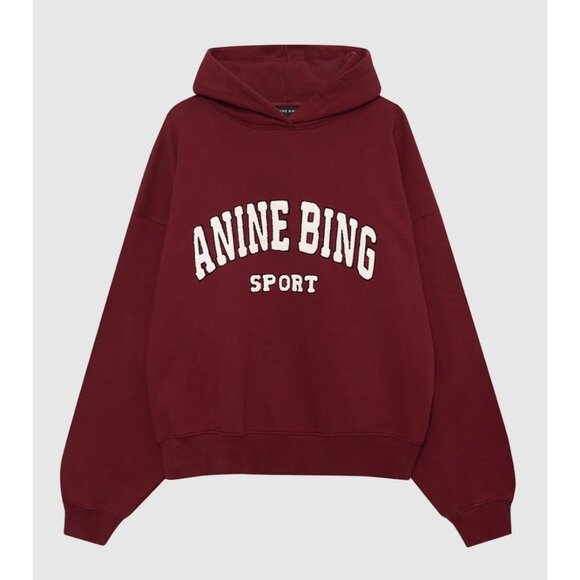 Anine Bing Alec Hoodie Sport in Cabernet - Picture 2 of 6